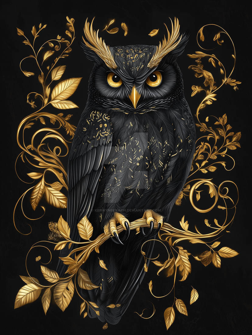 Black and gold owl