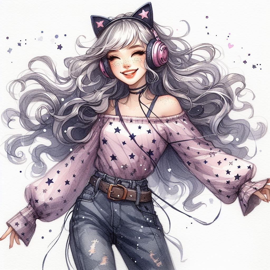 watercolor drawing of a cute laughing young seventeen-year-old Russian woman