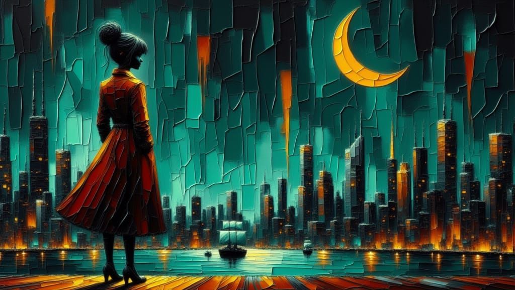 <lora:Moonchild:1.2> <lora:FiosCrackedImpasto:1.0> <lora:Akimora:1.0> Nighttime in Chicago