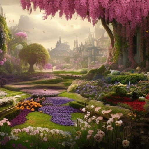 Secret flower garden Epic cinematic brilliant stunning intricate ...