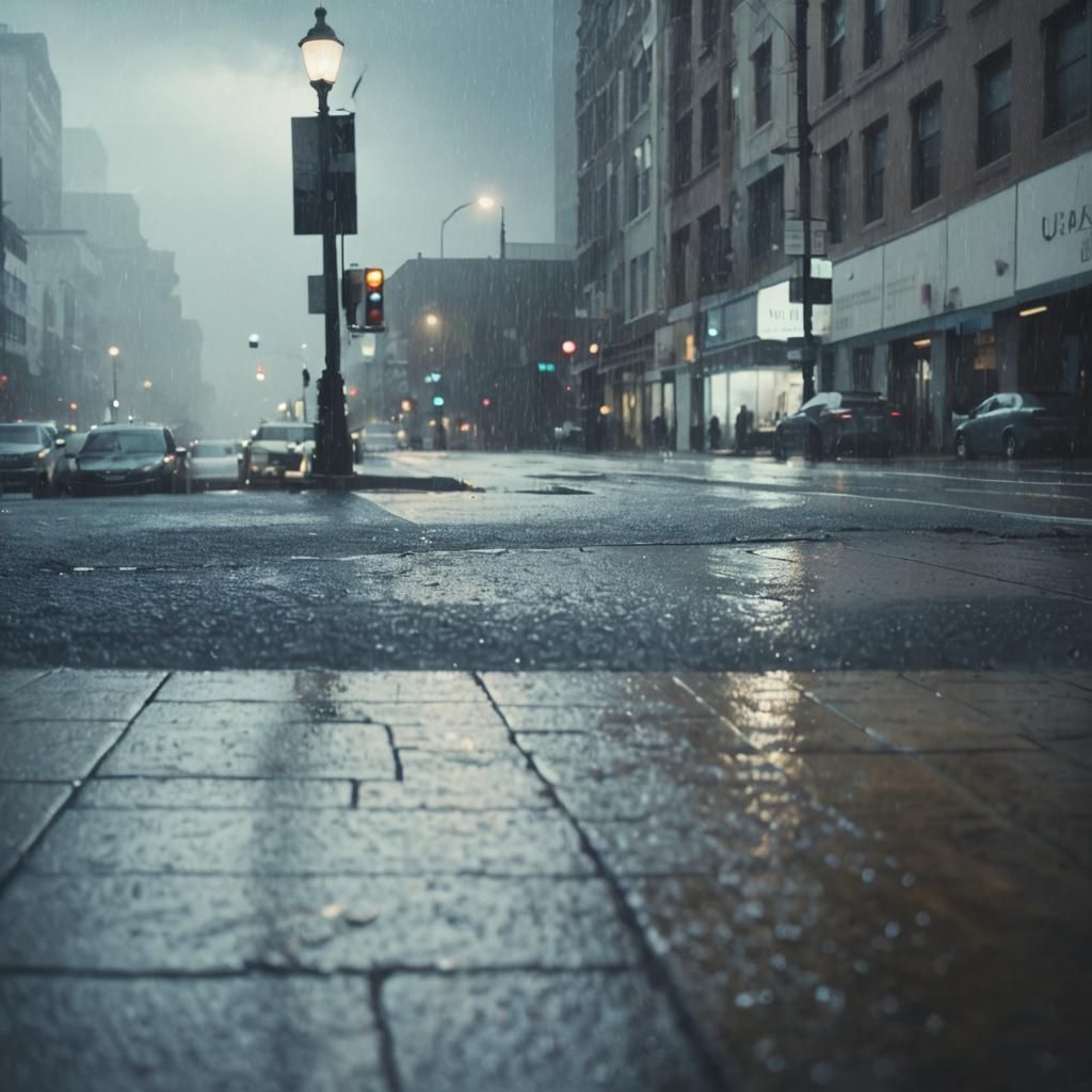downtown in the rain