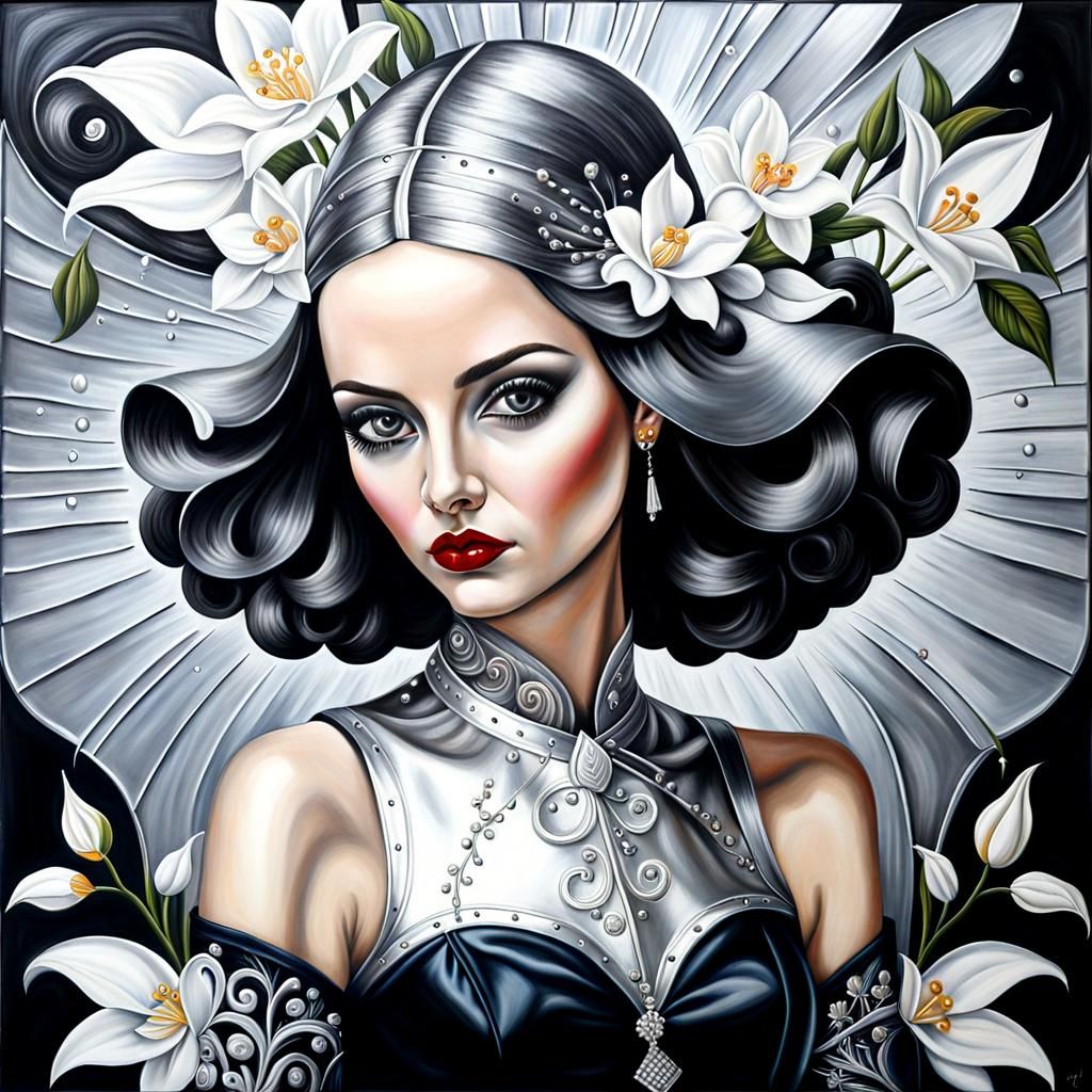 portrait, art brut, illustration, oils, gothic COUTURE, spla...