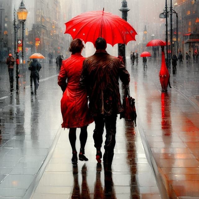 Walking on a rainy street  by @Open-Prompts-4All