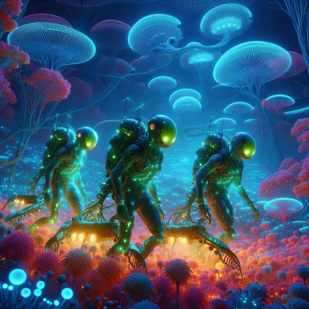 🛸 👽  ✨  🌈 🚀 Three alien explorers