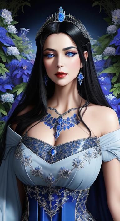 Evil Queen Portrait with Flowers in Medieval Style