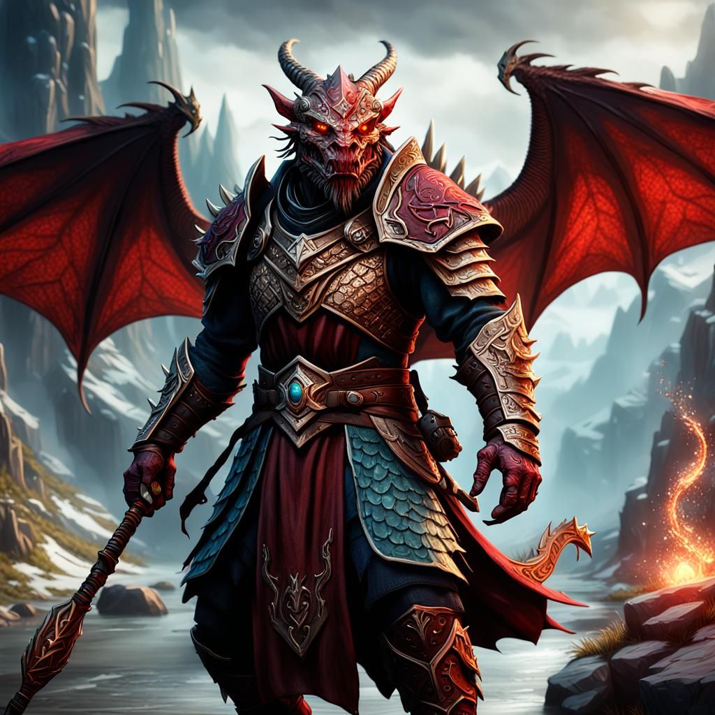 Red-scaled Dragonborn Wizard, Dnd Style - Ai Generated Artwork 