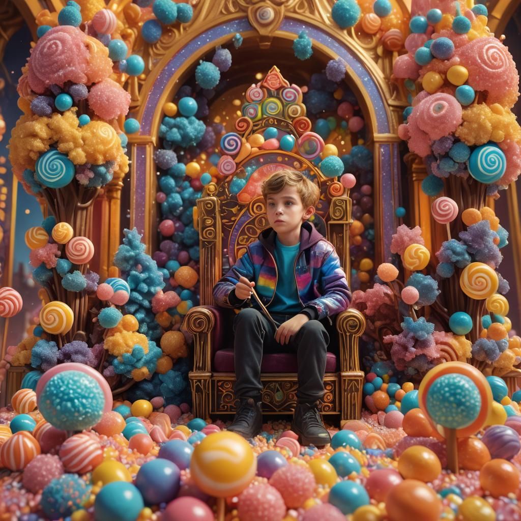 Boy on Licorice Throne in Candy Palace