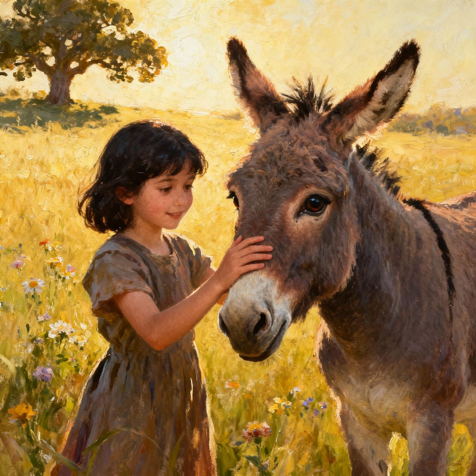 Little girl petting a donkey  by @Joy4beauty