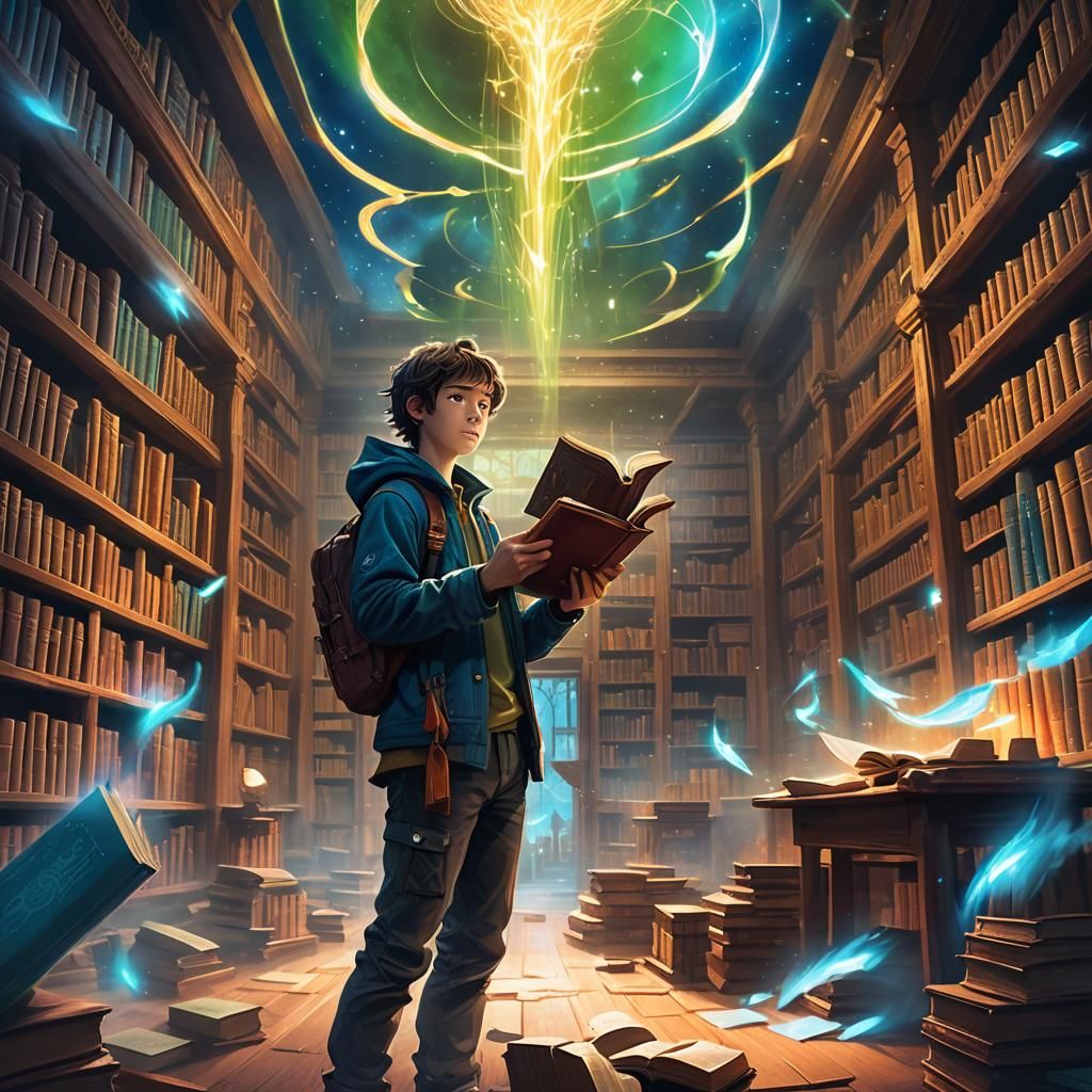 Mystical Library: Brother with Fantasy Book