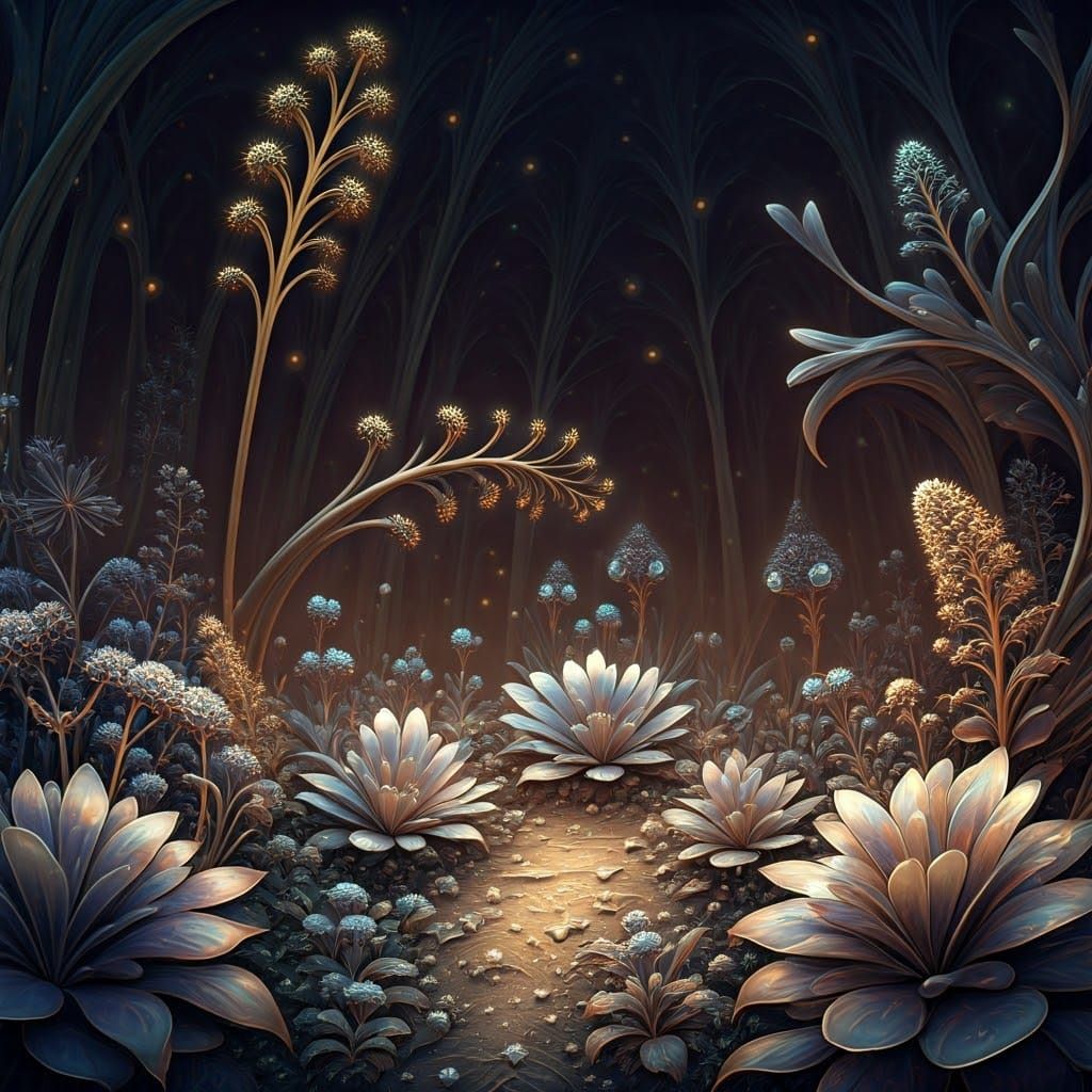 A fantasy landscape  in silver and gold