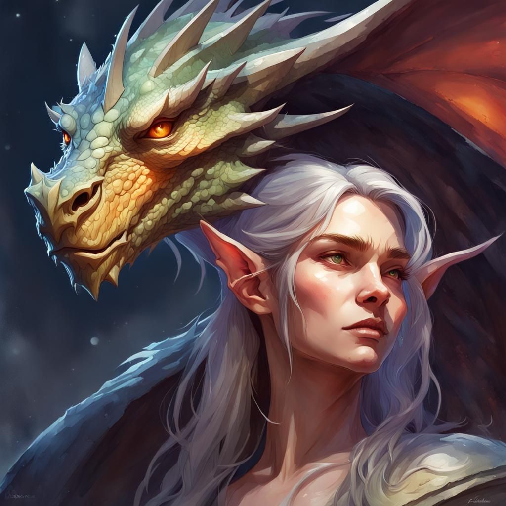 Elf with her dragon