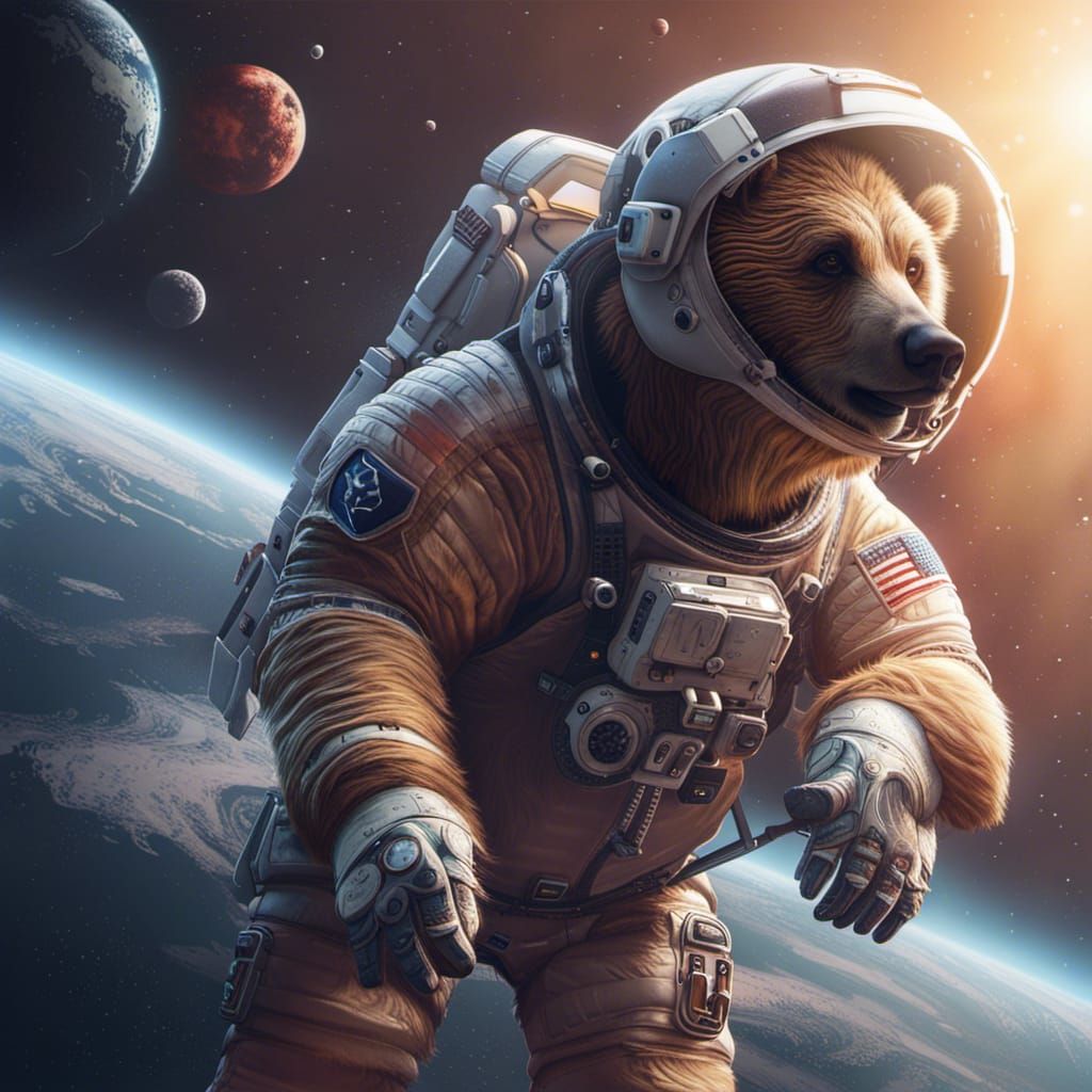 Astronaut Bear in Detailed Matte Painting