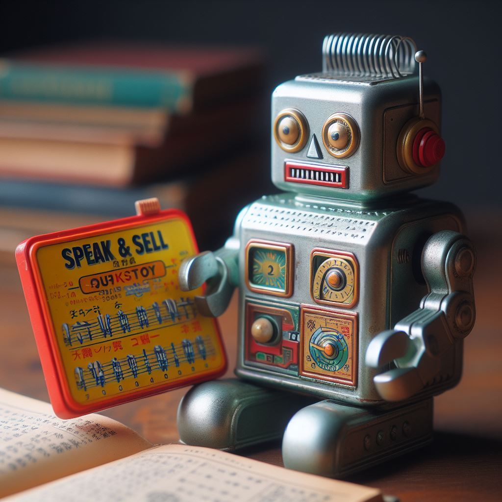 robot playing with a Speak & Spell