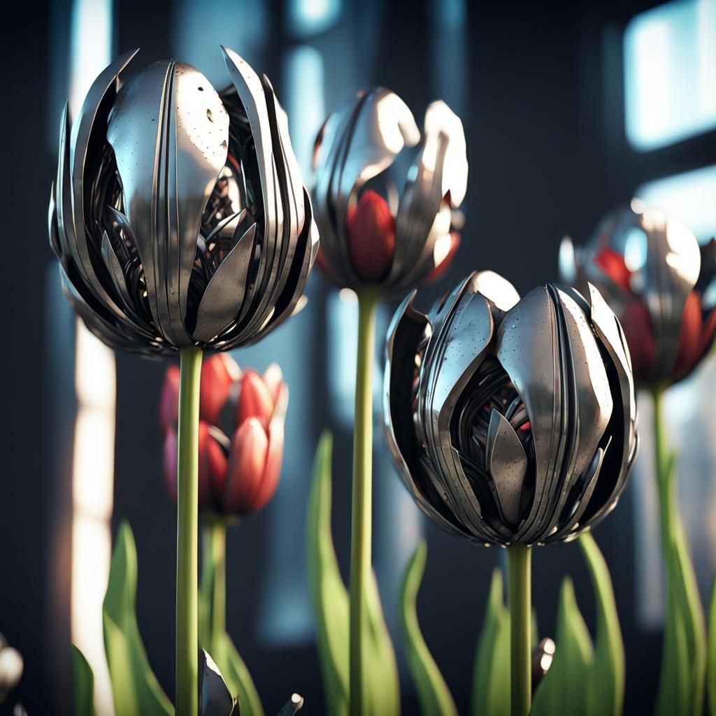 Tulips made of metal  by @niina