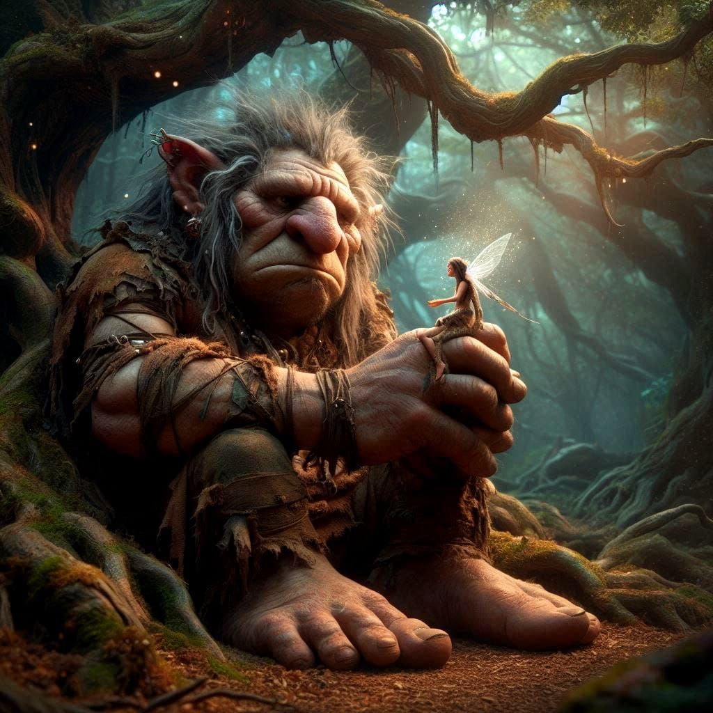 a sad troll with a tiny friend