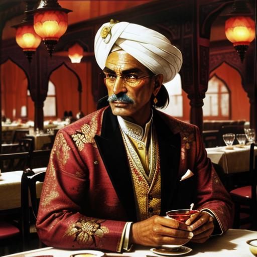 Hyperdetailed, Alcohol-ink, "Hibiscus tea", "Taj Mahal Indian restaurant",🫖☕🍛  Tjalf Sparnaay, Richard Avedon, Norman Rockwell