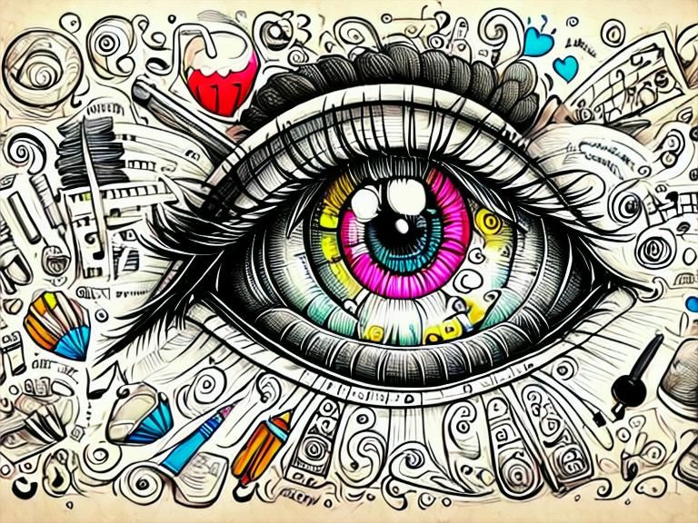  <lora:DoodleSet:1.0> doodle of a woman's eye looking at you longingly, hand drawn, selective colour