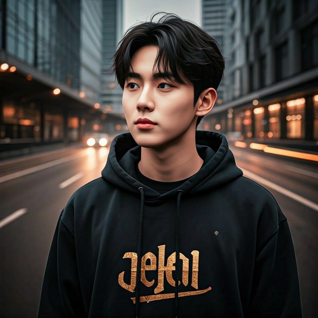 Korean Boy Portrait in Urban Setting, Fantasy Concept Art