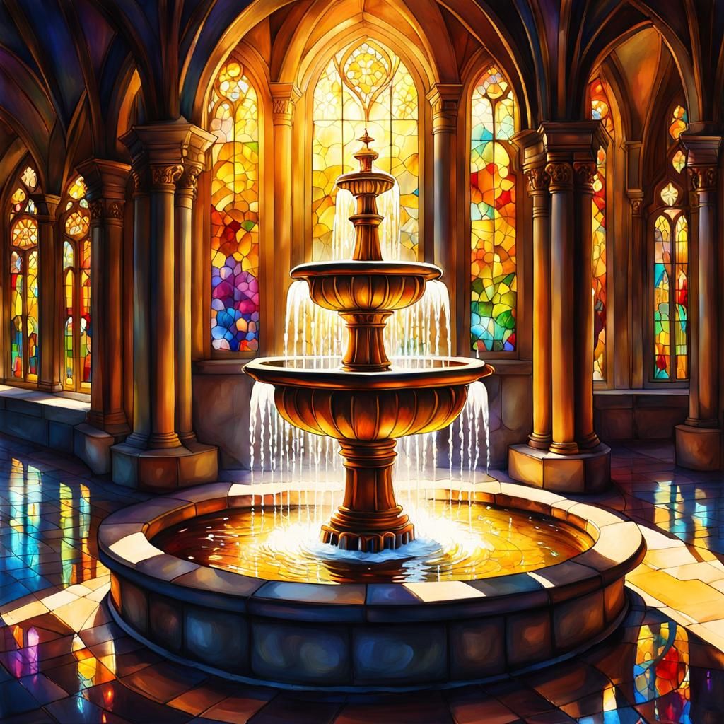 Water fountain in a cloister   by @Ursula