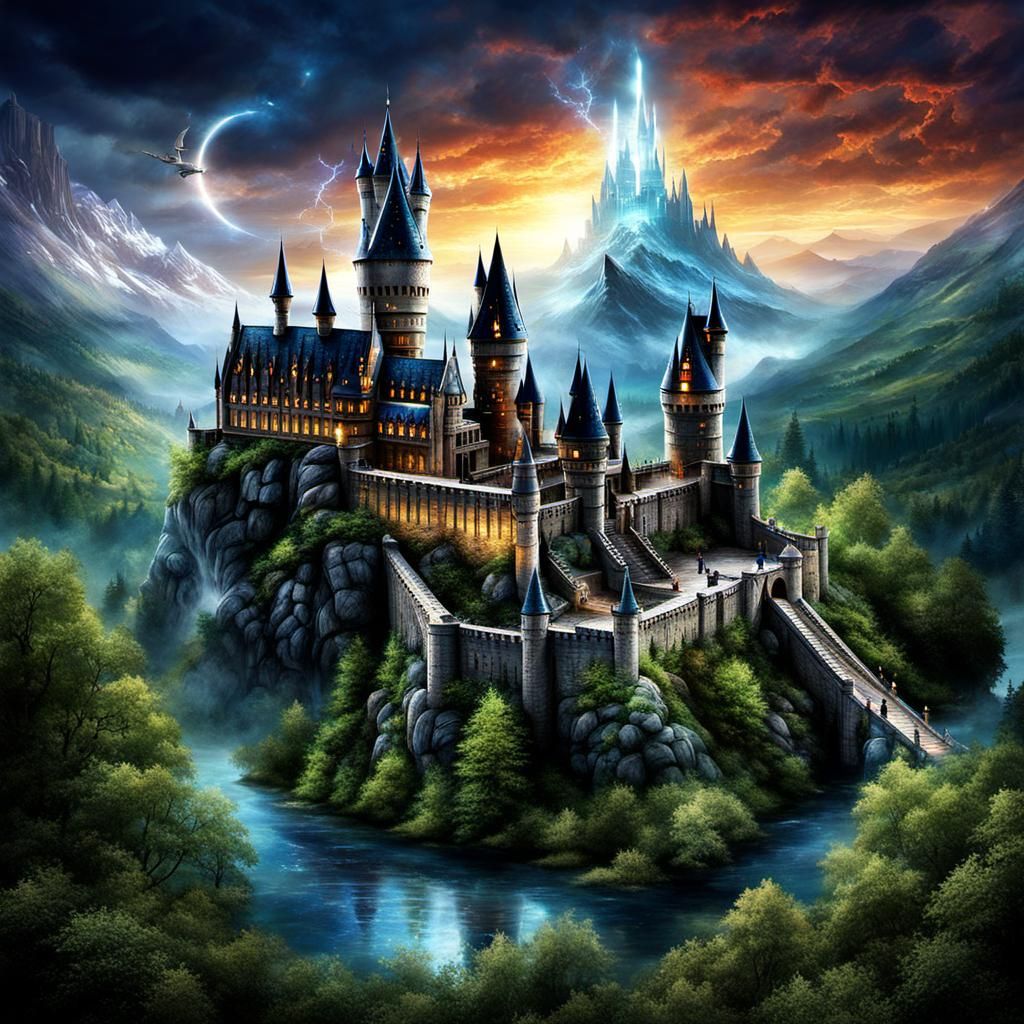 Magic temple of the Elements, castle, mystic Harry potter