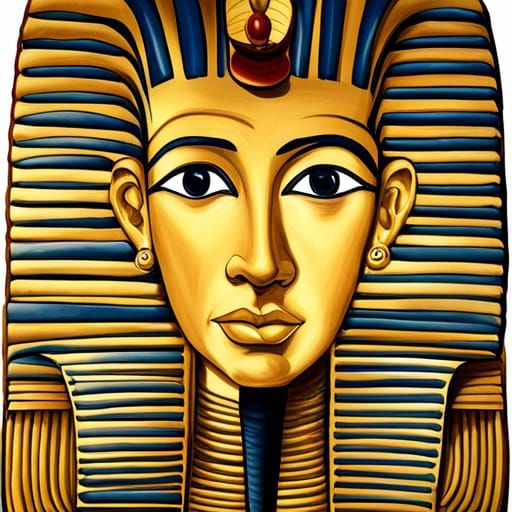 King Tut, funeral mask, portrait,cartoon by Quentin Bell - AI Generated ...