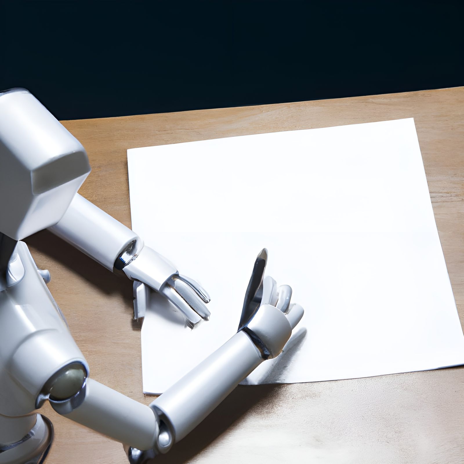 robot sitting on table writing on paper