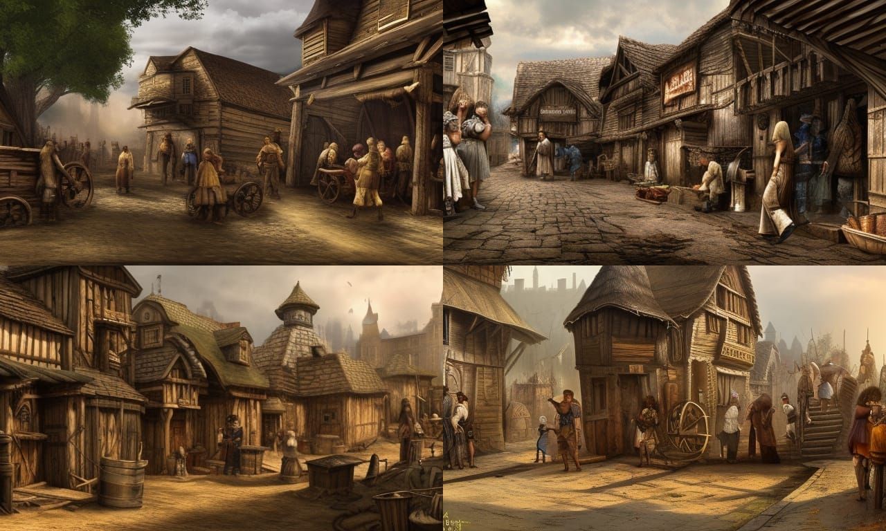 street scene in a dirty medieval fantasy village