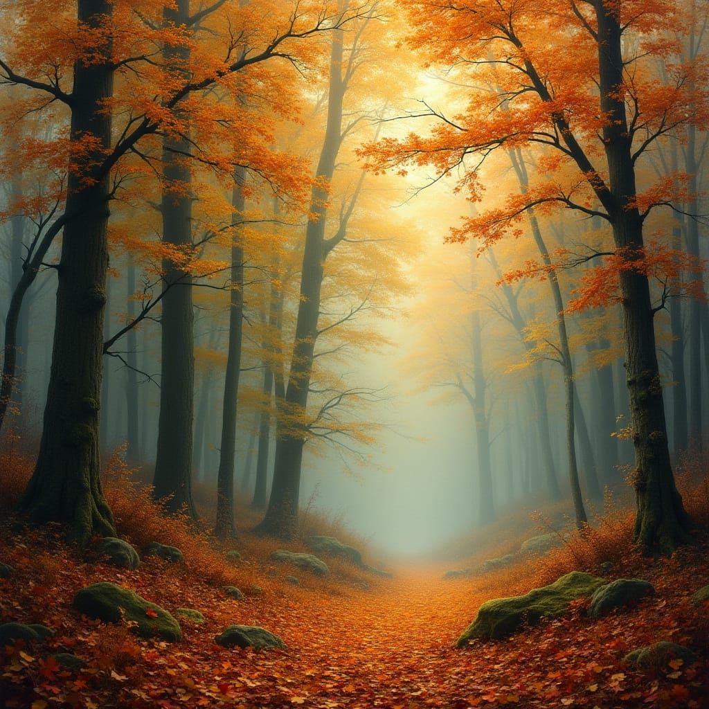 Golden Autumn Forest in Ethereal Light