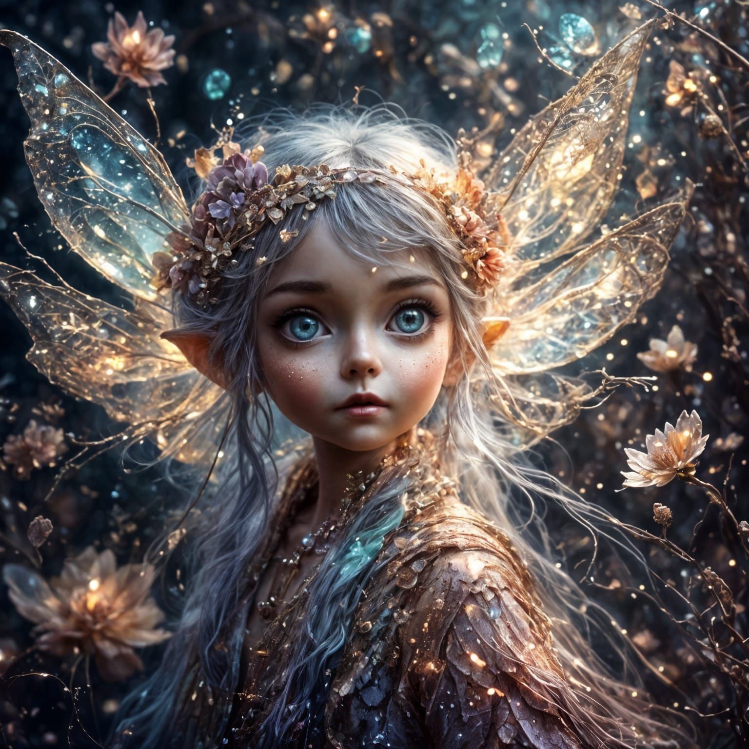 <lora:BBOX Blending Space:1.0> <lora:NC Hyperreal:1.0> <lora:Pixies:1.0> magical soft sparkling beautiful tiny pixie sprinkling stardust wit...