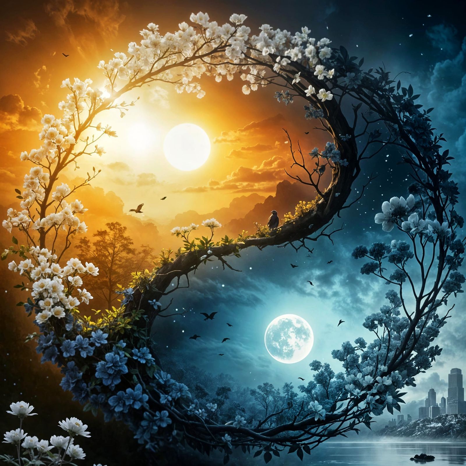 Surreal Yin Yang Flower Wreaths  by @Xiviwa