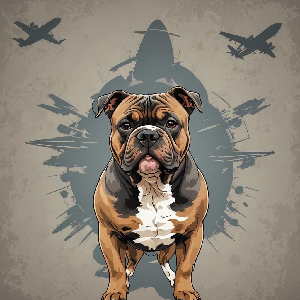 American Bully dog vector illustration 2d, front view, plane...