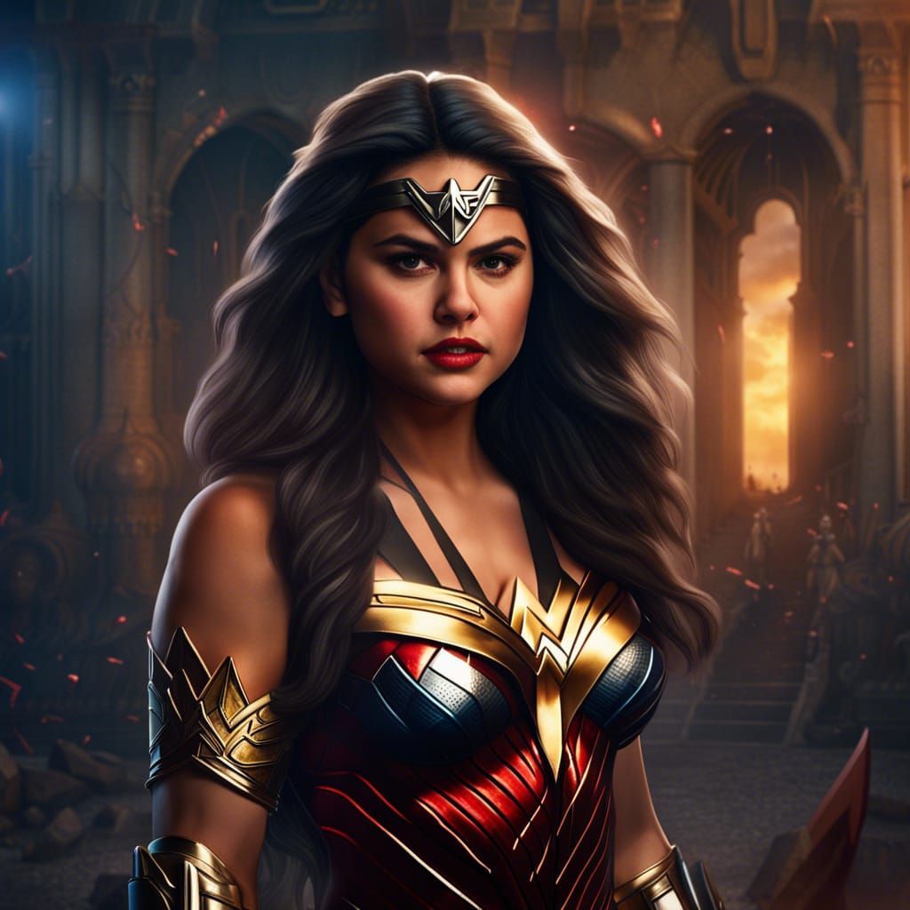 Detailed photorealistic portrait of Selena Gomez as Wonder Woman - AI ...