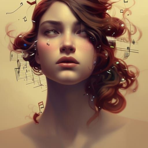 Musical Notes Face Portrait in Hyperdetailed Style