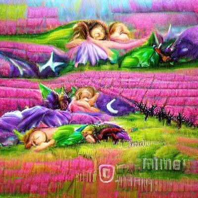 fairies sleeping in a flower field