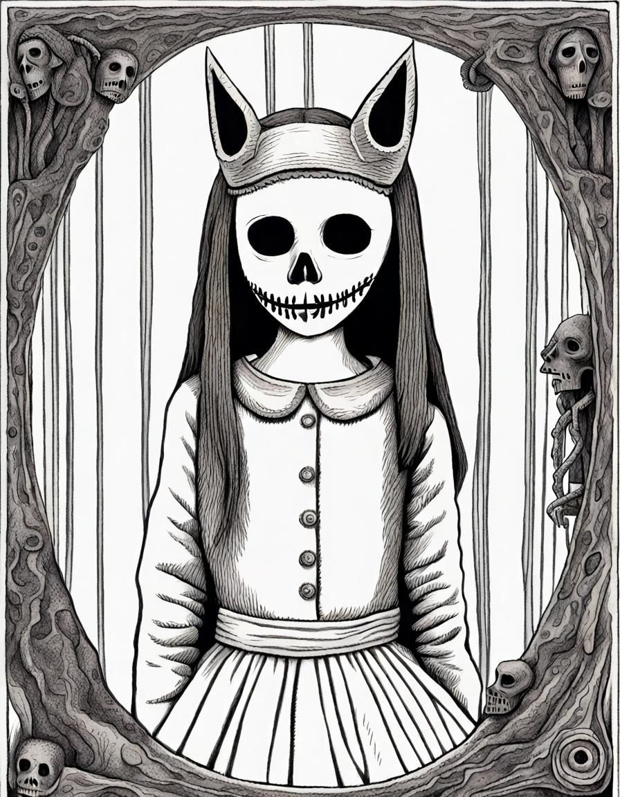 Girl with Death Mask (She Plays Alone) in the style of Maurice Sendak ...