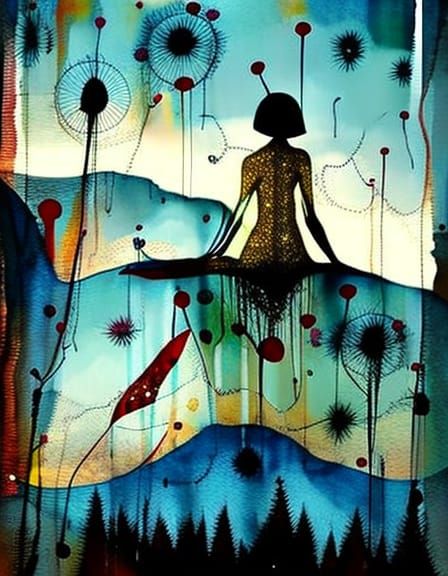 Intricate Textile Art Portrait of a Woman