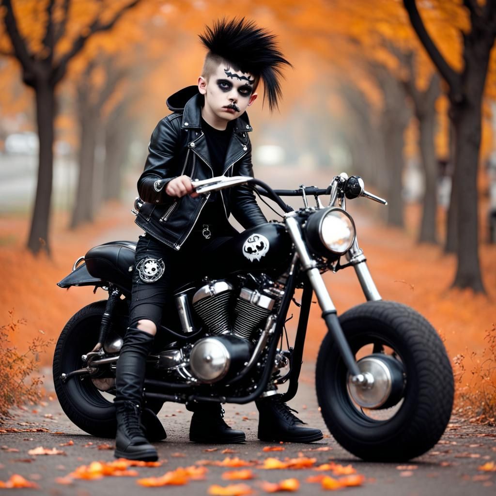 halloween punk goth emo boy on halloween motorbike
