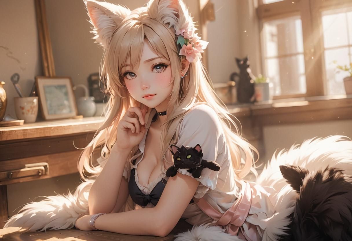 Beauty blonde Neko girl