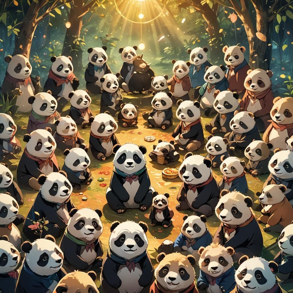 Emotional Pandas in Anime Key Visual Style