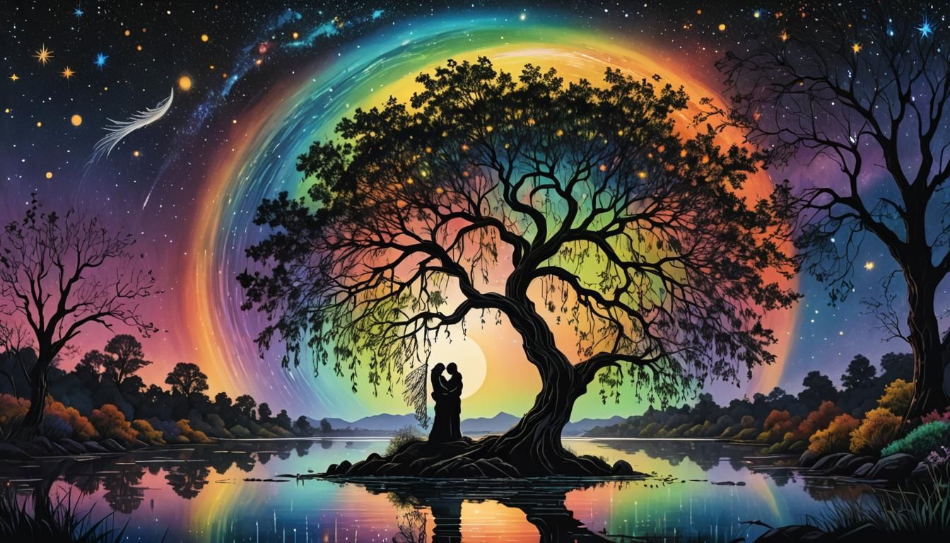 Rainbow  tree of life, with the hugging lovers