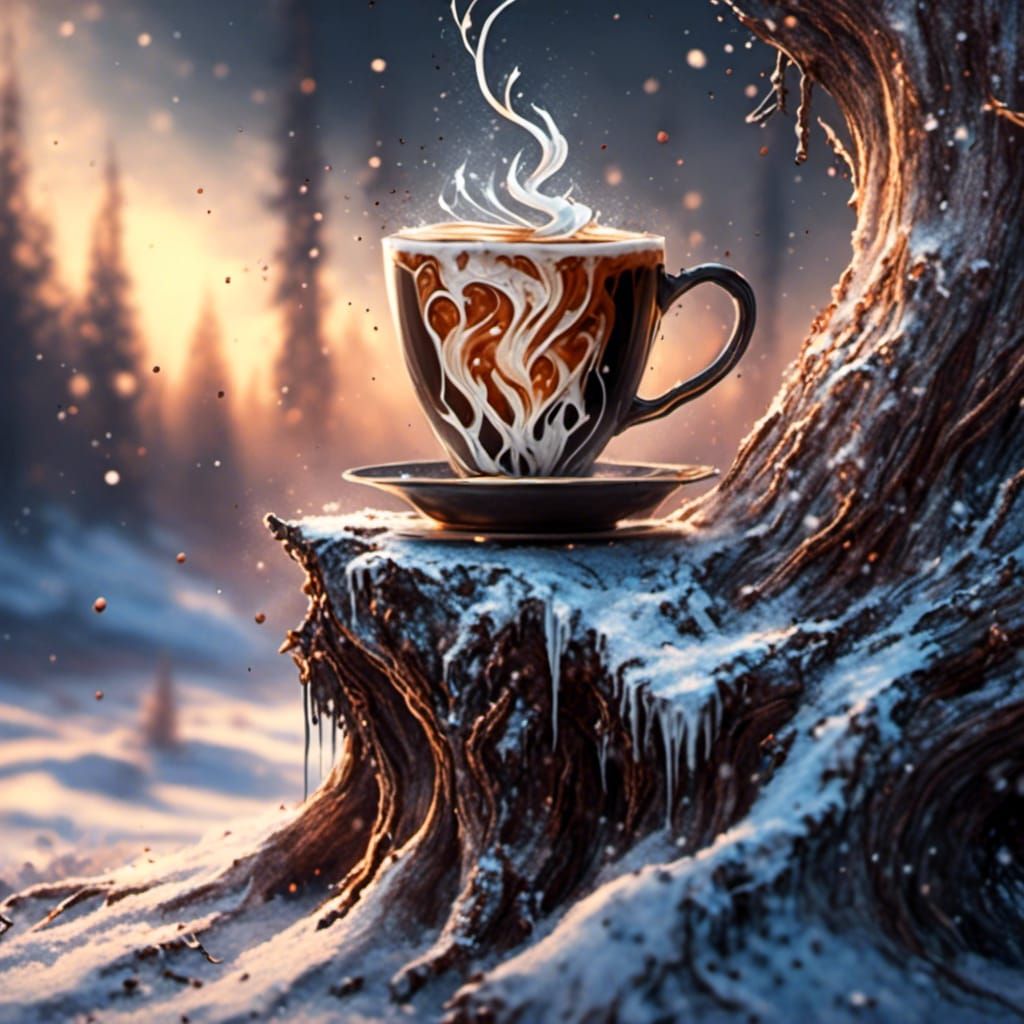 ☕Hot cup of coffee on a cold morning 