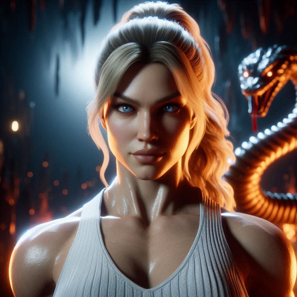 Sonya Blade as Shao Kahn's prisoner with Shang Tsung as a fi...