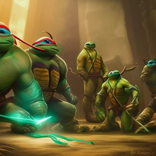 The ninja turtles hanging out with the gods