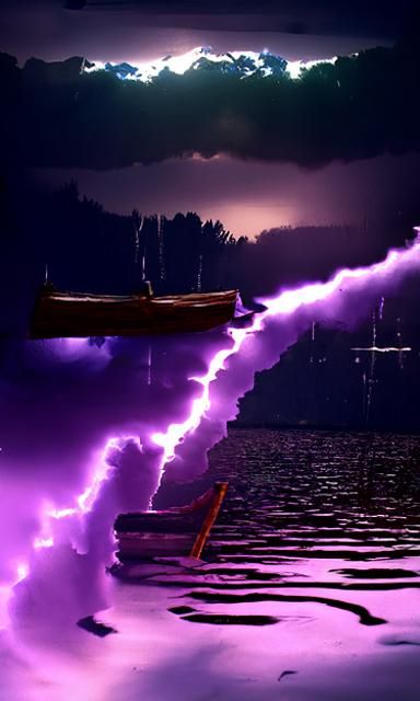 Astral Lightning Storm over Lake at Night