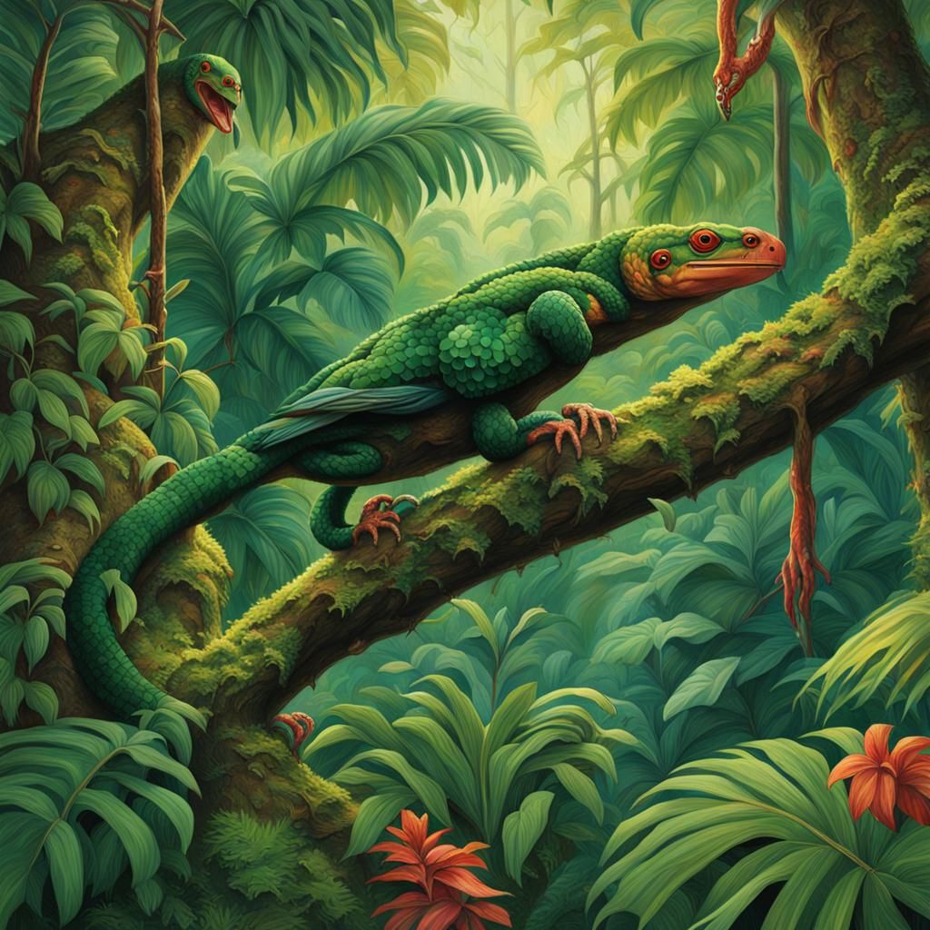 Hyper-realistic images with crazy details, 1940s Tropical fo...