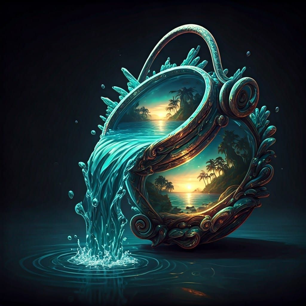 Enchanted Bucket Radiating Whimsical, Glowing Landscapes