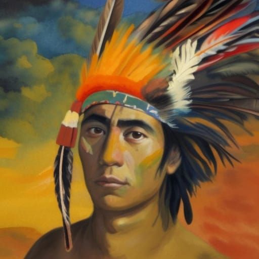 Apache young man with feathers on head - AI Generated Artwork ...