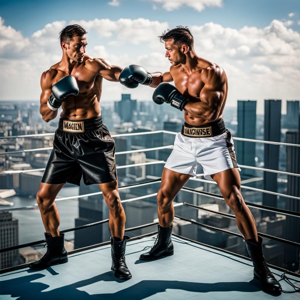 Rooftop Boxing Match Overlooking the City V AI Generated Artwork