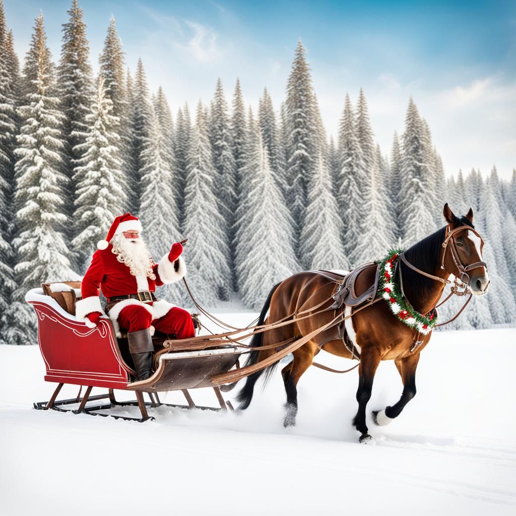 Cowboy santa claus riding a horse pulling a sleigh - AI Generated ...