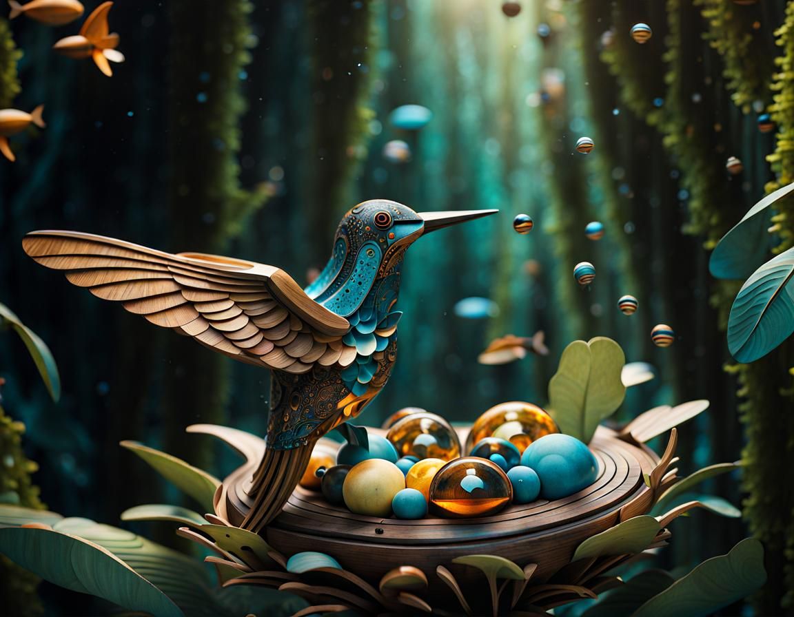 Wood and Gemstone Bird